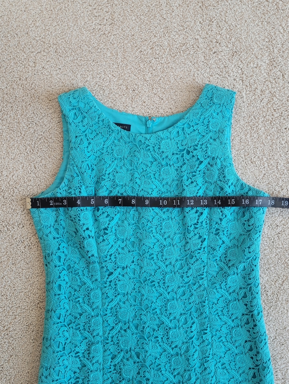 Talbots Turquoise Lace Sheath Dress Sleeveless Knee Length Lined Elegant Size 6 - Picture 6 of 13